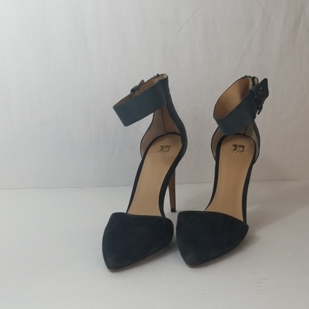 Blue suede and leather stilettos